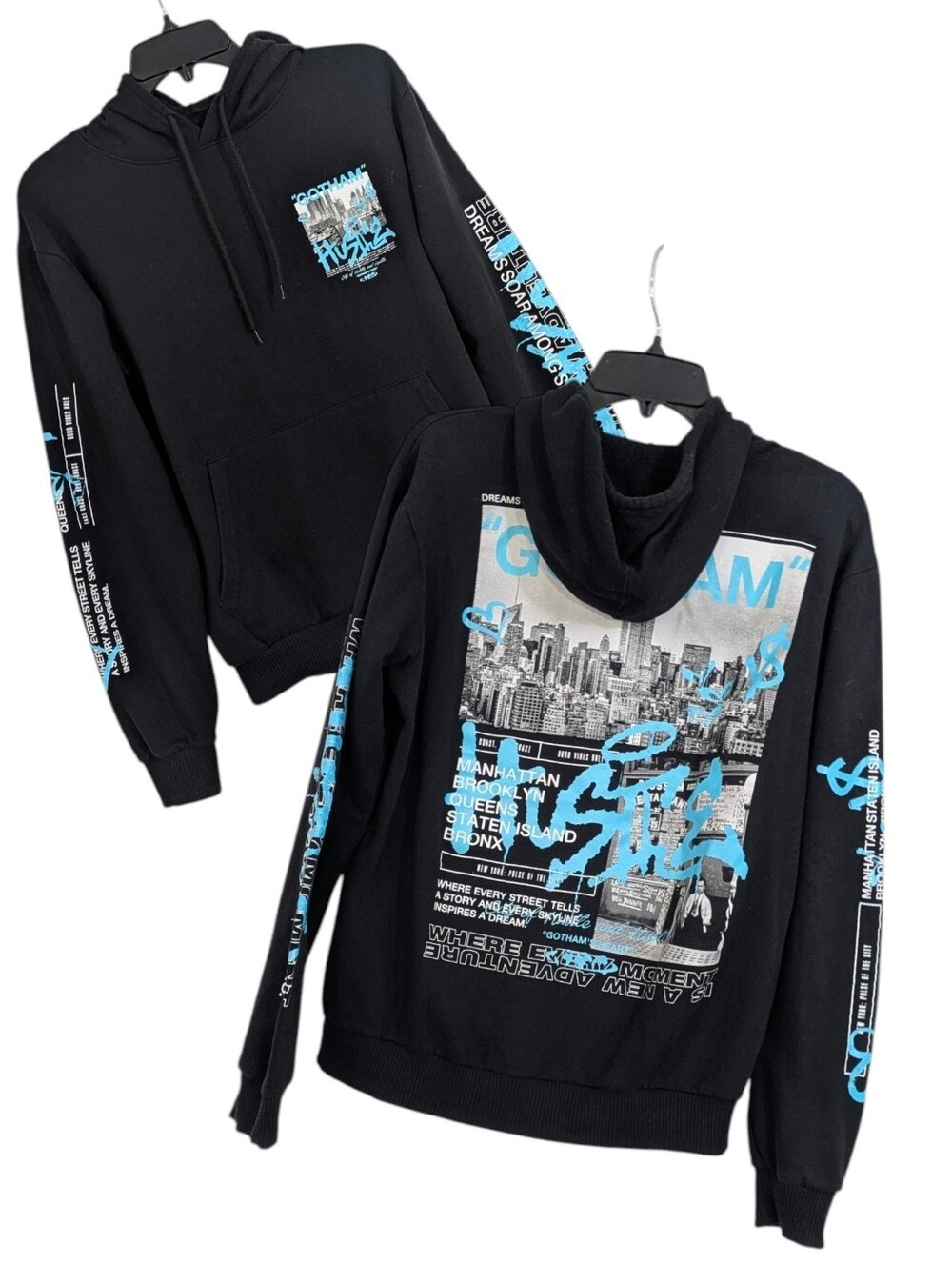 Fresh Laundry Gotham Hustle Streetwear Graphic Hoodie - Size Medium Mens Womens